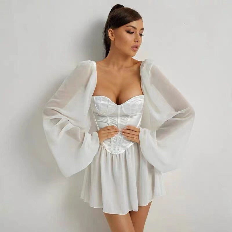Sexy Fit Lace Mini Dress for Women Party - Luxivelle