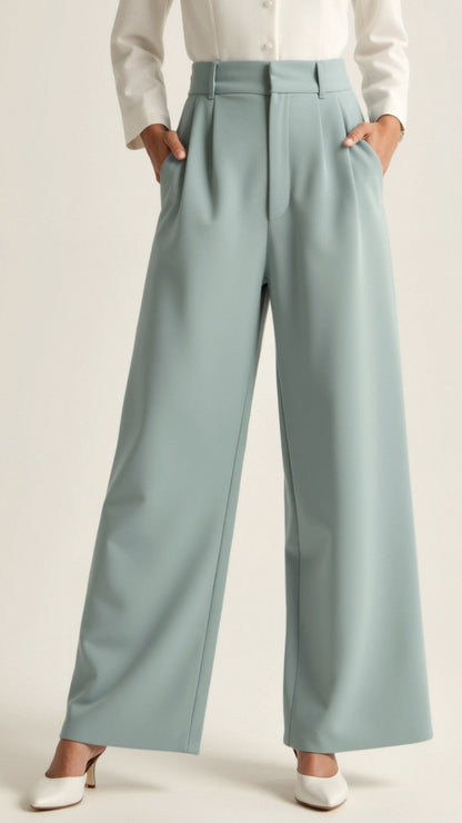 Comfortable Wide Leg Women's Trousers with Pleats