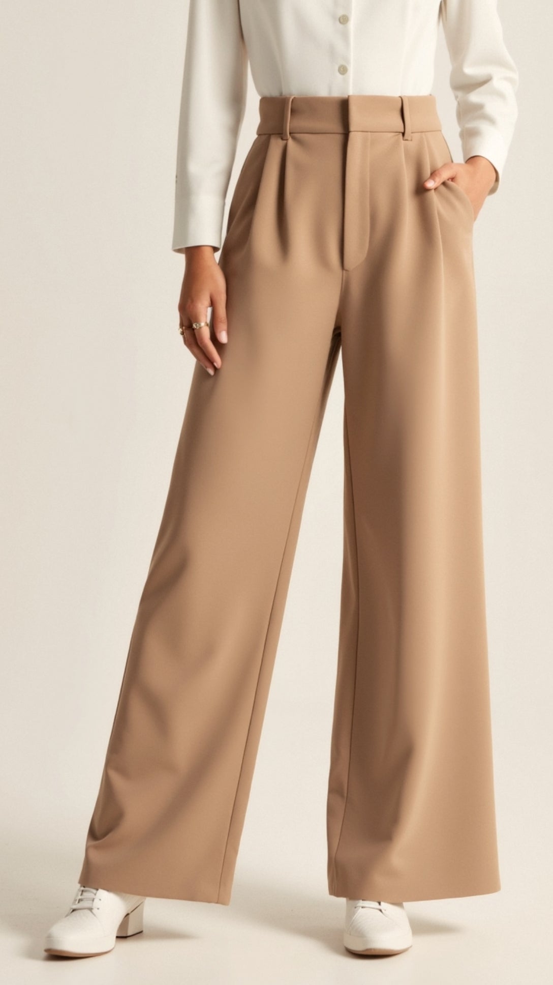 Comfortable Wide Leg Women's Trousers with Pleats