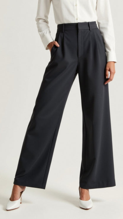 Comfortable Wide Leg Women's Trousers with Pleats