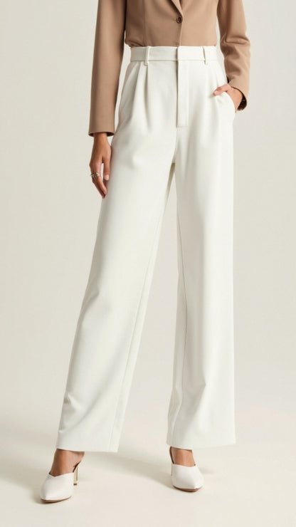 Comfortable Wide Leg Women's Trousers with Pleats