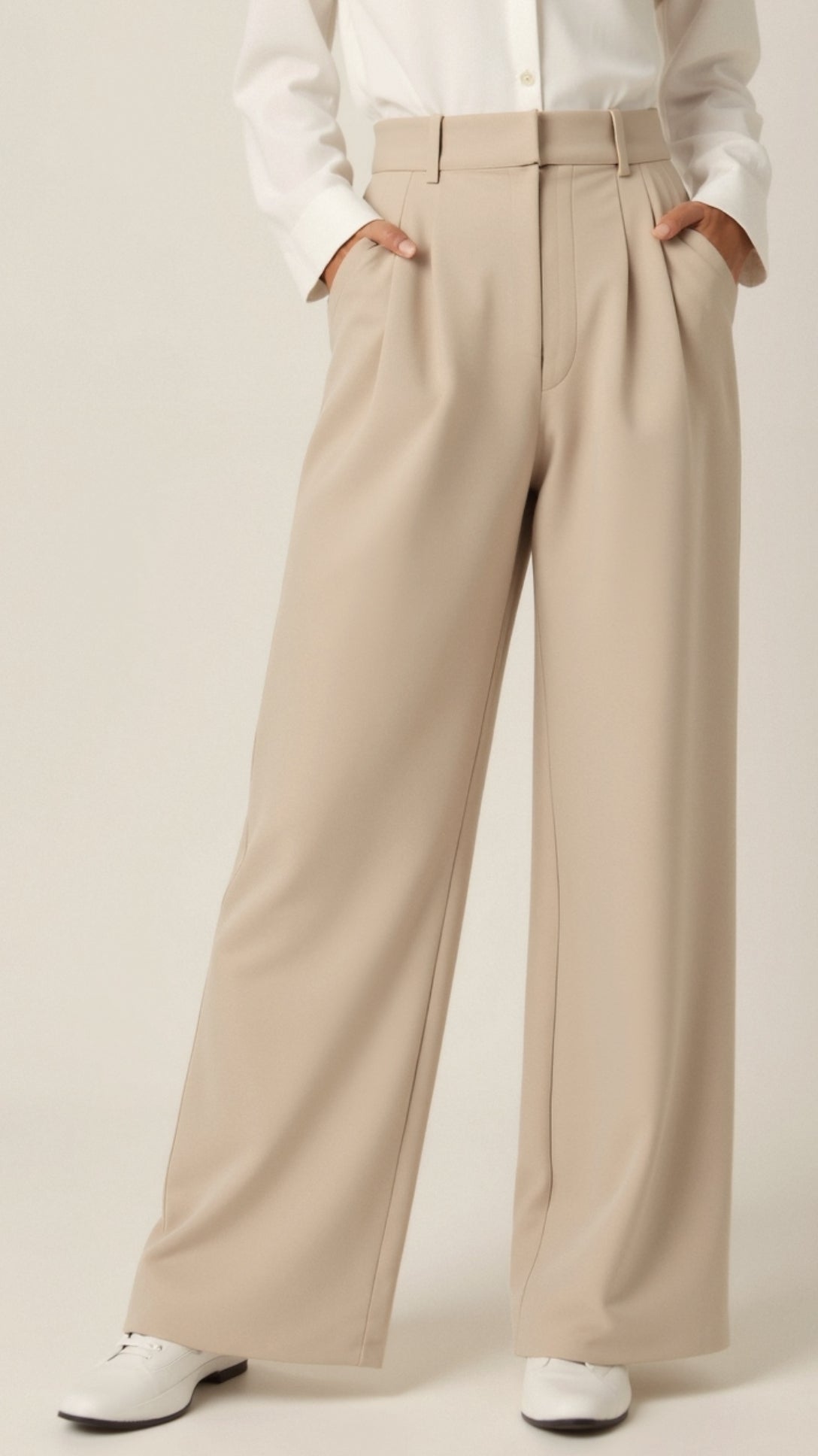 Comfortable Wide Leg Women's Trousers with Pleats