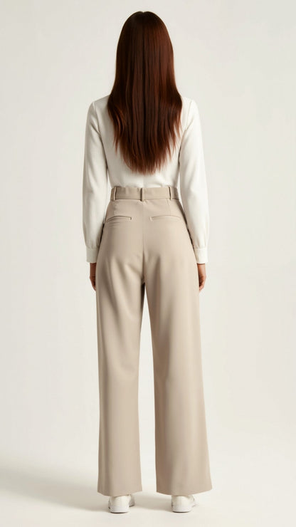 Comfortable Wide Leg Women's Trousers with Pleats