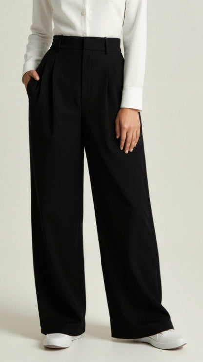 Comfortable Wide Leg Women's Trousers with Pleats - Luxivelle