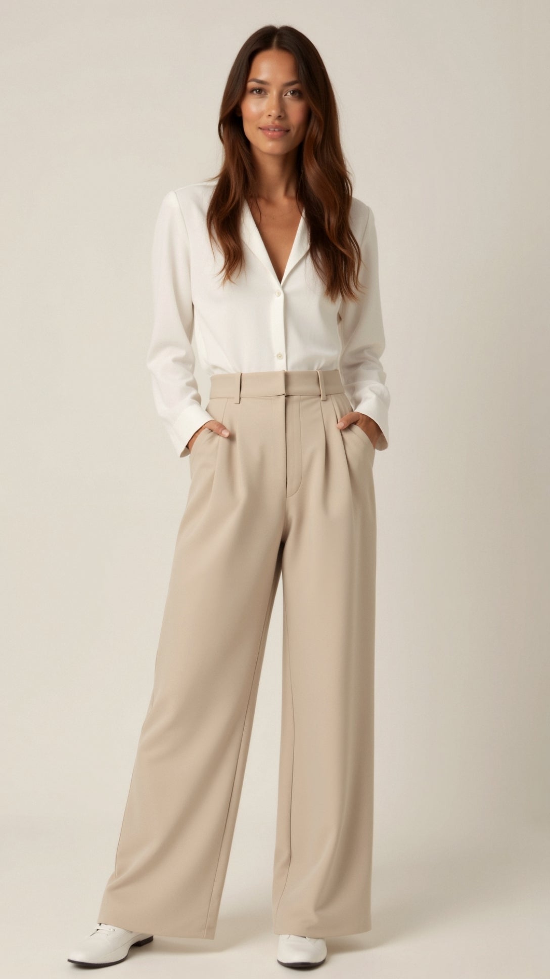 Comfortable Wide Leg Women's Trousers with Pleats