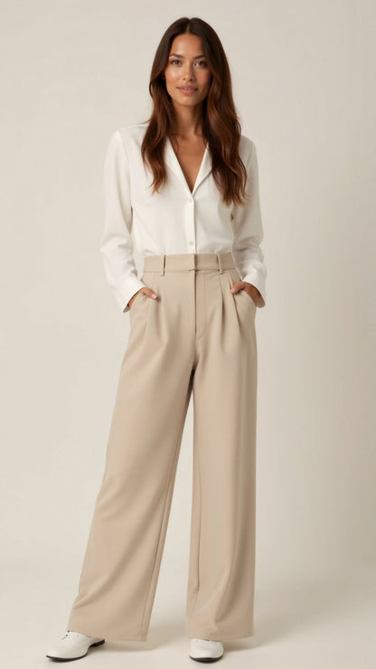 Comfortable Wide Leg Women's Trousers with Pleats
