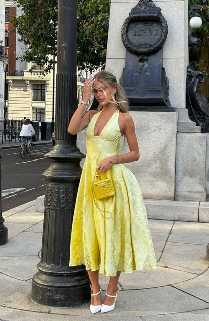 Bright Summer Halter Midi Dress for Women