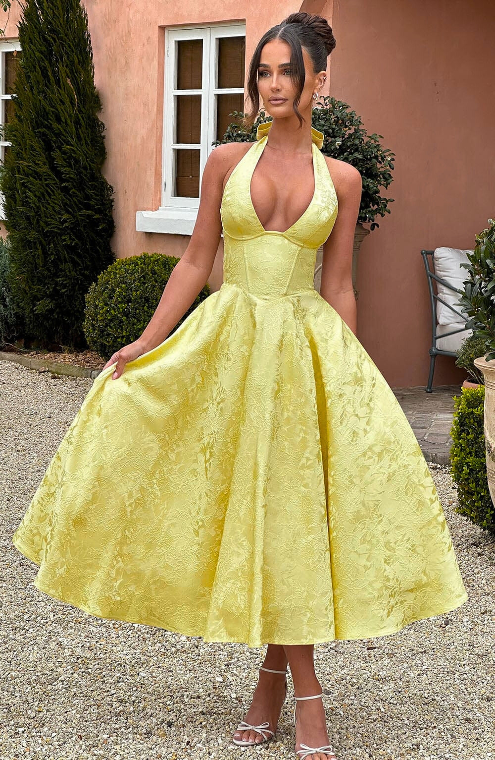 Bright Summer Halter Midi Dress for Women - Luxivelle