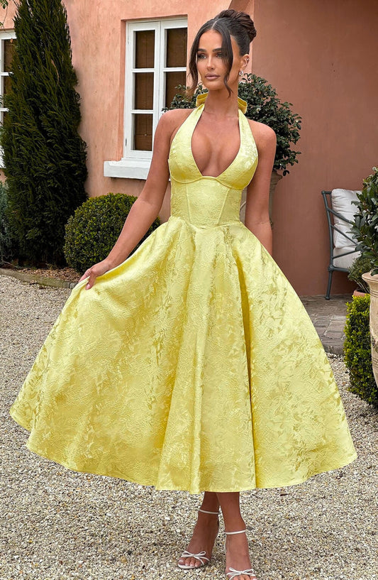 Bright Summer Halter Midi Dress for Women - Luxivelle