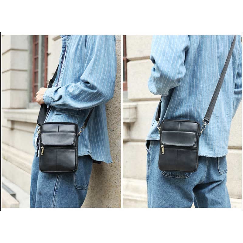 Small Real Leather Crossbody Bag for Men