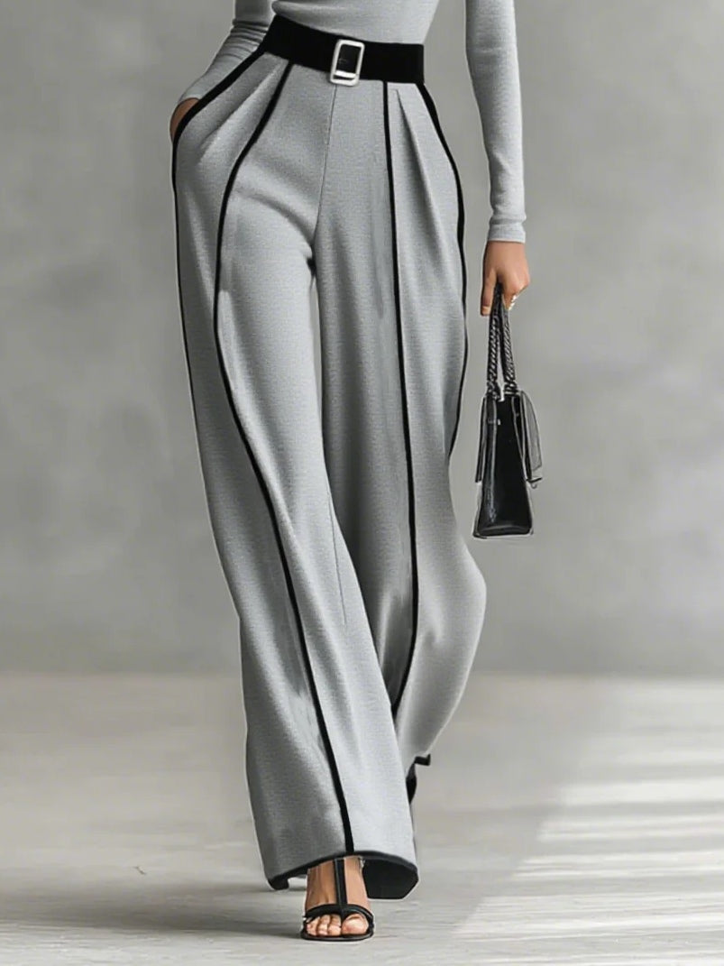 Elegant High Neck Top and Palazzo Pants Set with Belt