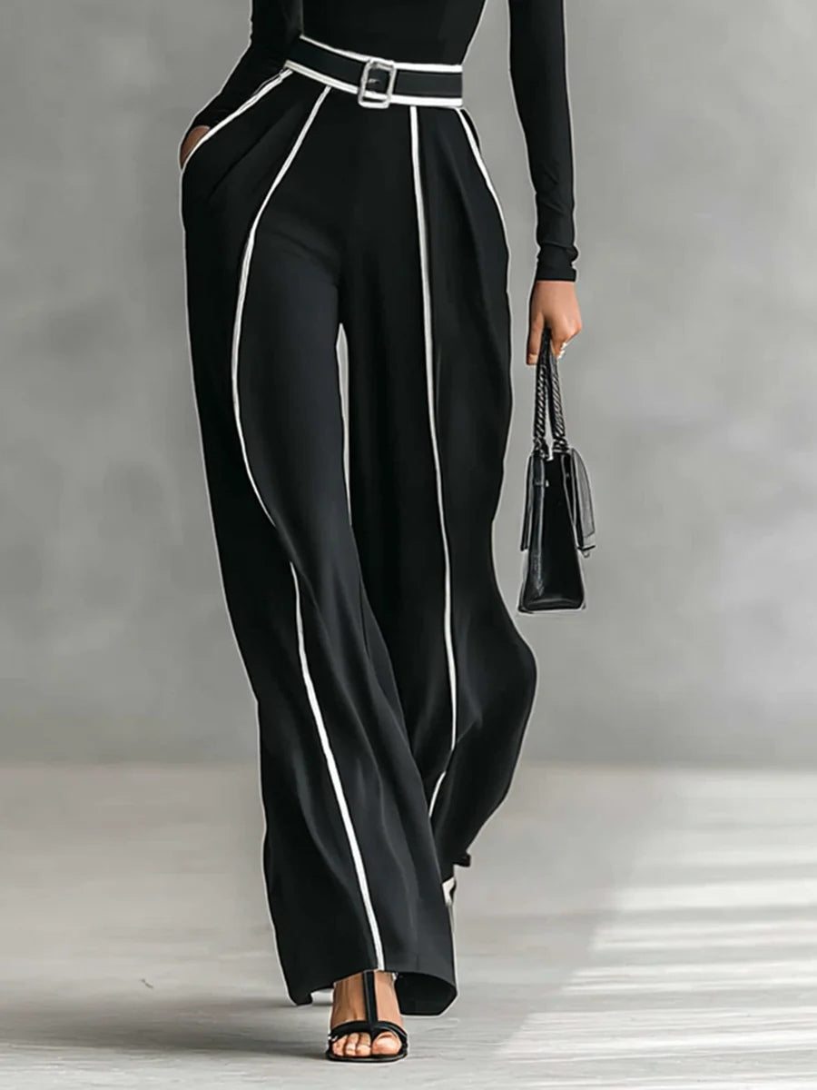 Elegant High Neck Top and Palazzo Pants Set with Belt