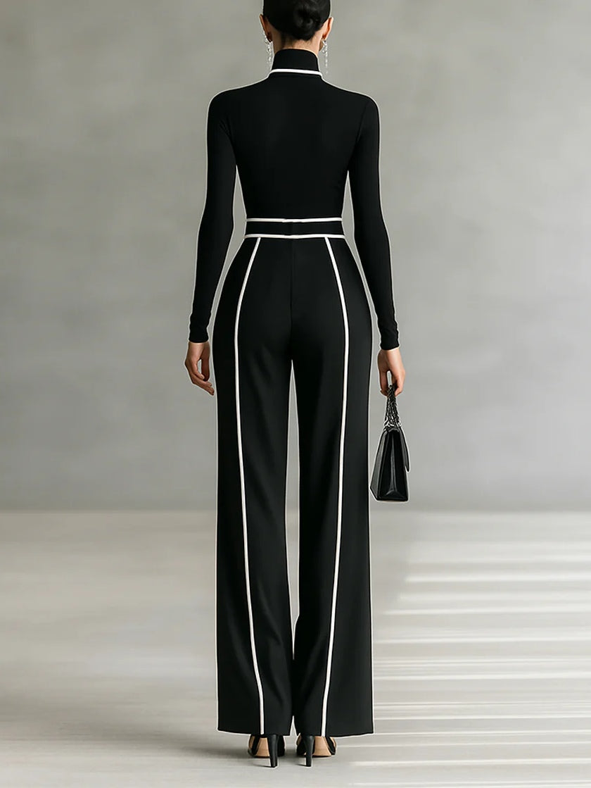 Elegant High Neck Top and Palazzo Pants Set with Belt