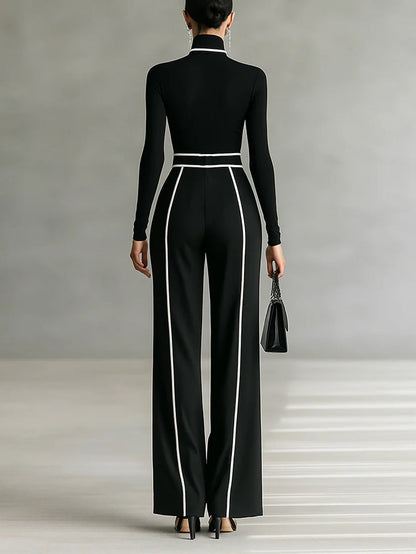 Elegant High Neck Top and Palazzo Pants Set with Belt