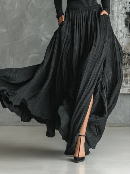 Women's Knit Turtleneck Pleated Skirt Outfit