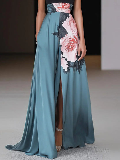 Elegant Floral Sleeveless Black Dress