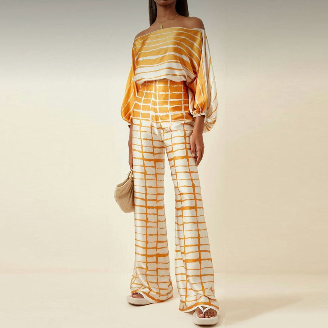 Claire | Women's Two-Piece Summer Set with Off-Shoulder Lantern Sleeves-6