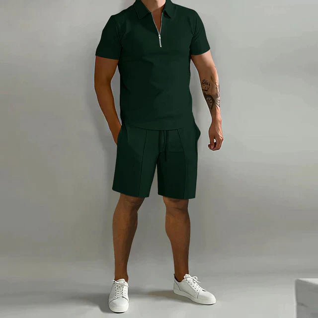 Men's Casual Breathable Polo Shorts Set