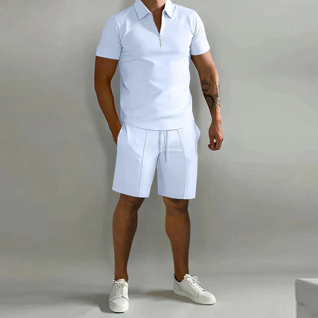 Men's Casual Breathable Polo Shorts Set
