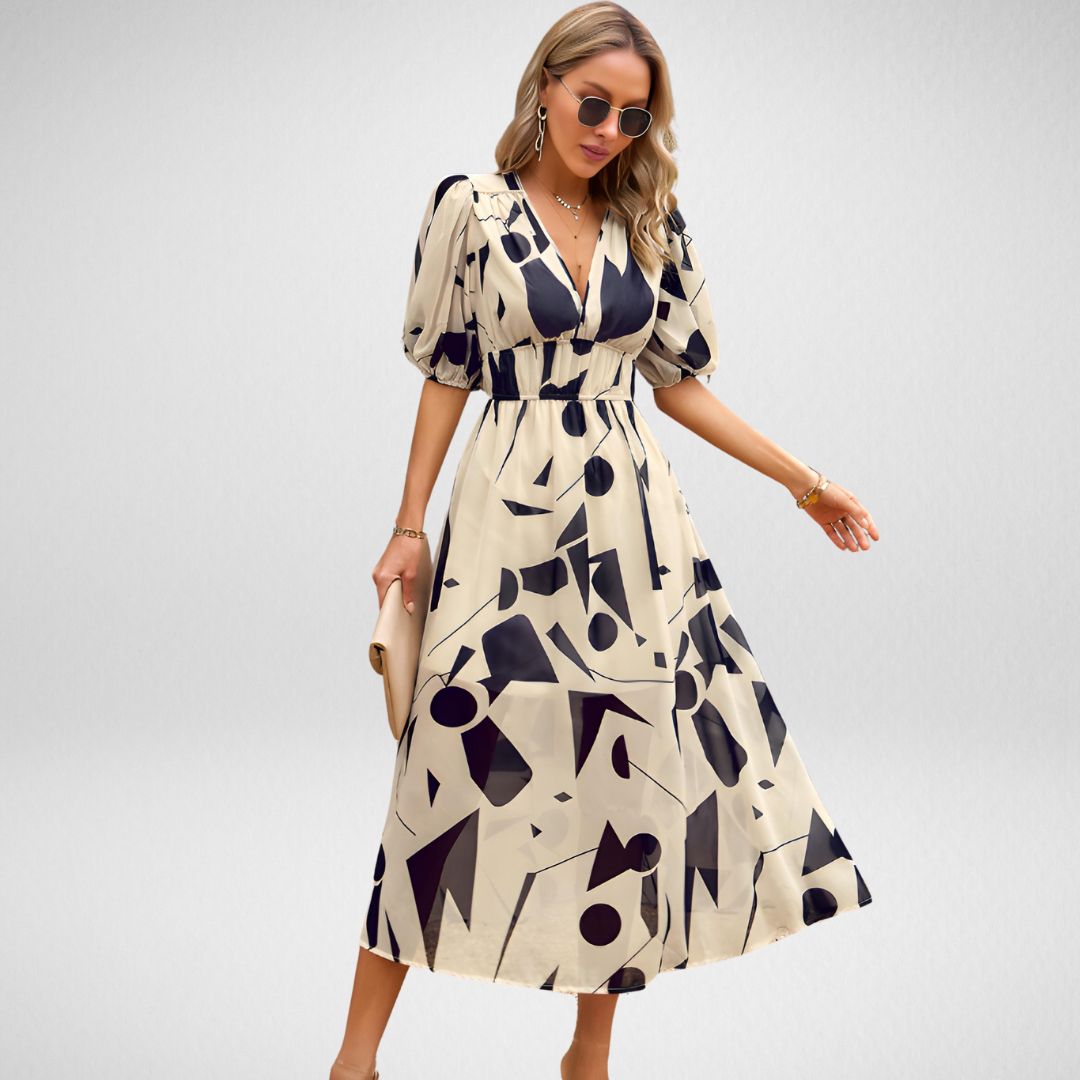 Dhalia | Elegant V Neck Women's Dress - Luxivelle