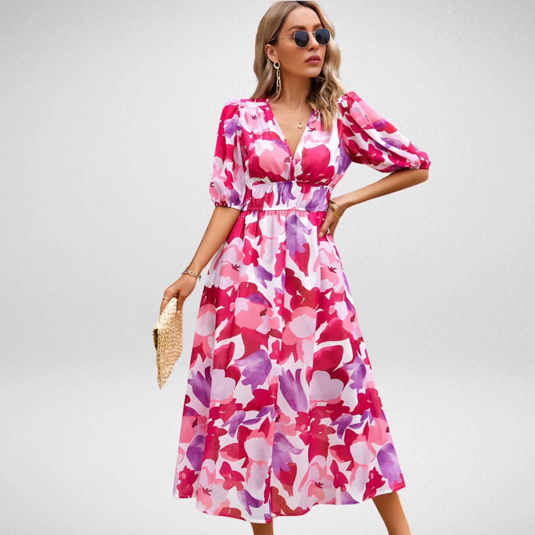 Dhalia | Elegant V Neck Women's Dress