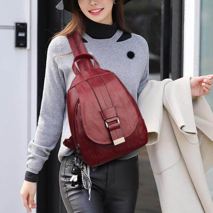 Secure Women's Leather Rucksack - Soft Genuine Sheepskin Backpack