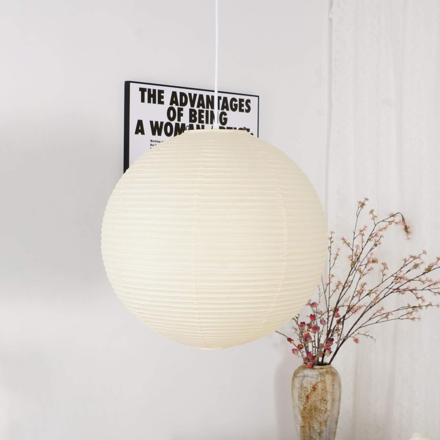 Simple White Cotton Shade Pendant Light with Metal Frame