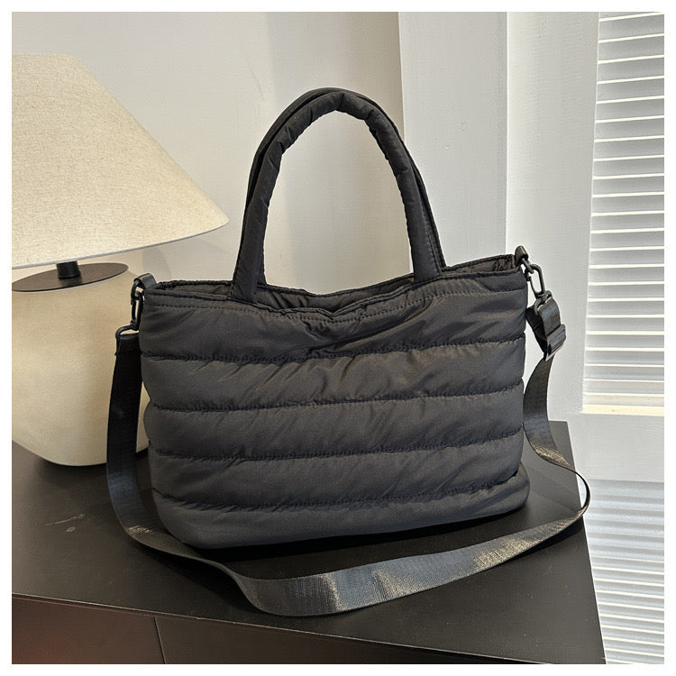 Stylish Quilted Tote Handbag (Black)