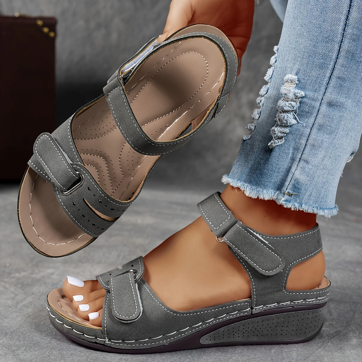 Elegant High Heel Wedge Sandals with Buckle Strap