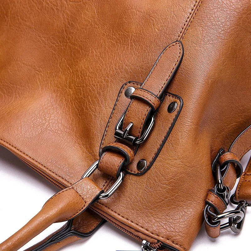 Blue Genuine Leather Tote Handbag