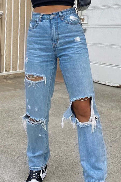 Fashionable Distressed High Waisted Jeans Pants