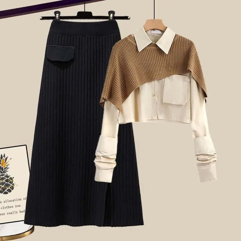 Ladies' Cable Knit Mid Waist Skirt Outfit