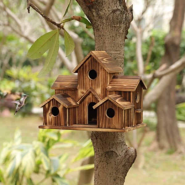Rustic Wooden Bird House for Outdoor Garden Decor