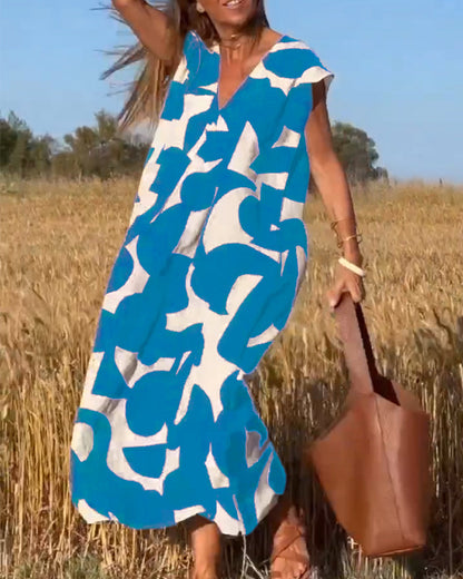 Trendy V Neck Floral Long Dress