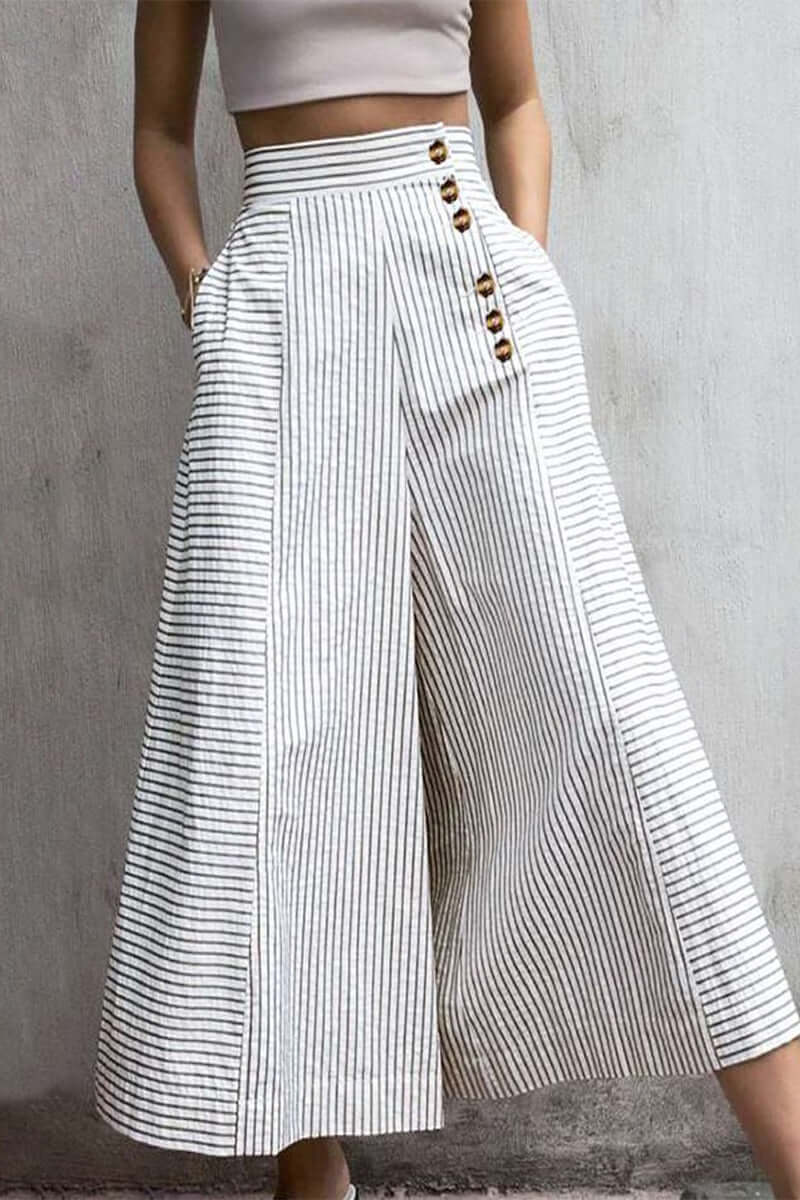 Fashionable Vertical Stripe High Waist Pants - Luxivelle