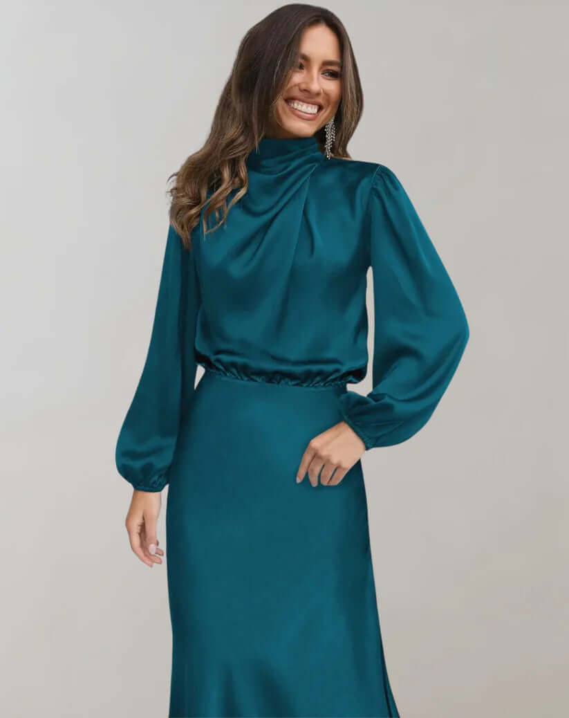 Ladies Elegant Silk High Neck Gown