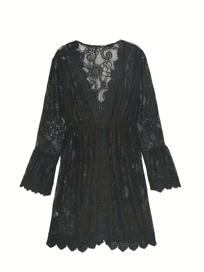 Elegant Floral V Neck Knee Length Dress