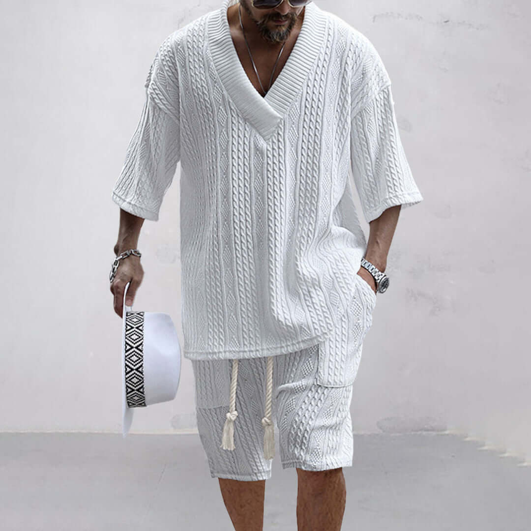 Comfortable Knit Shirt and Shorts Combo - Luxivelle