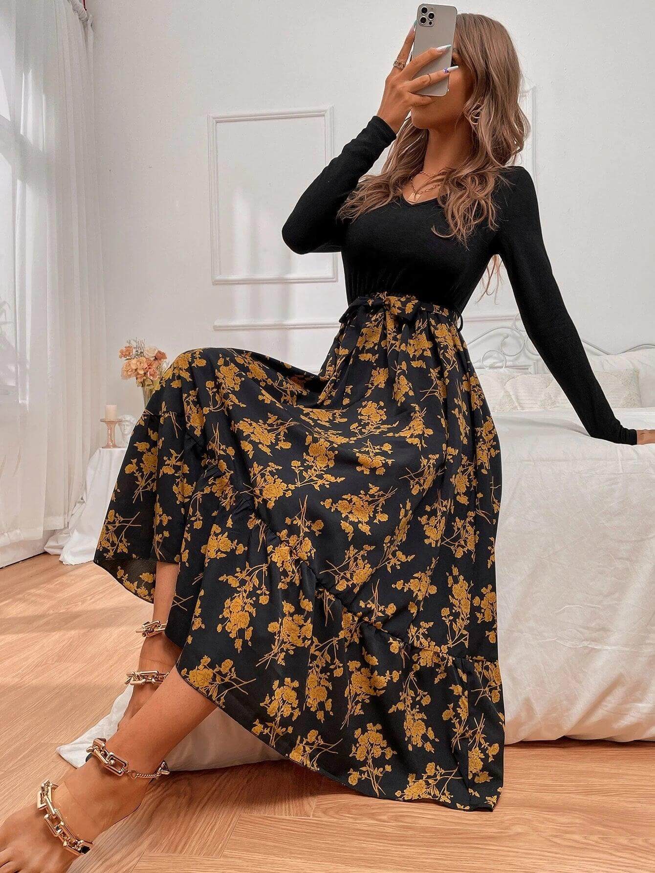 Pretty Fit Flare Long Sleeve Dress - Luxivelle