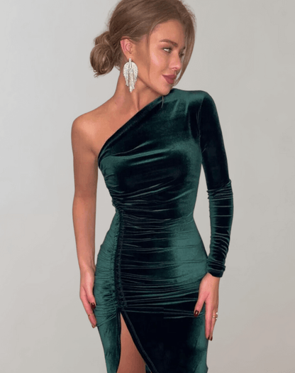Chic Off Shoulder Formal Gown with High Slit - Luxivelle