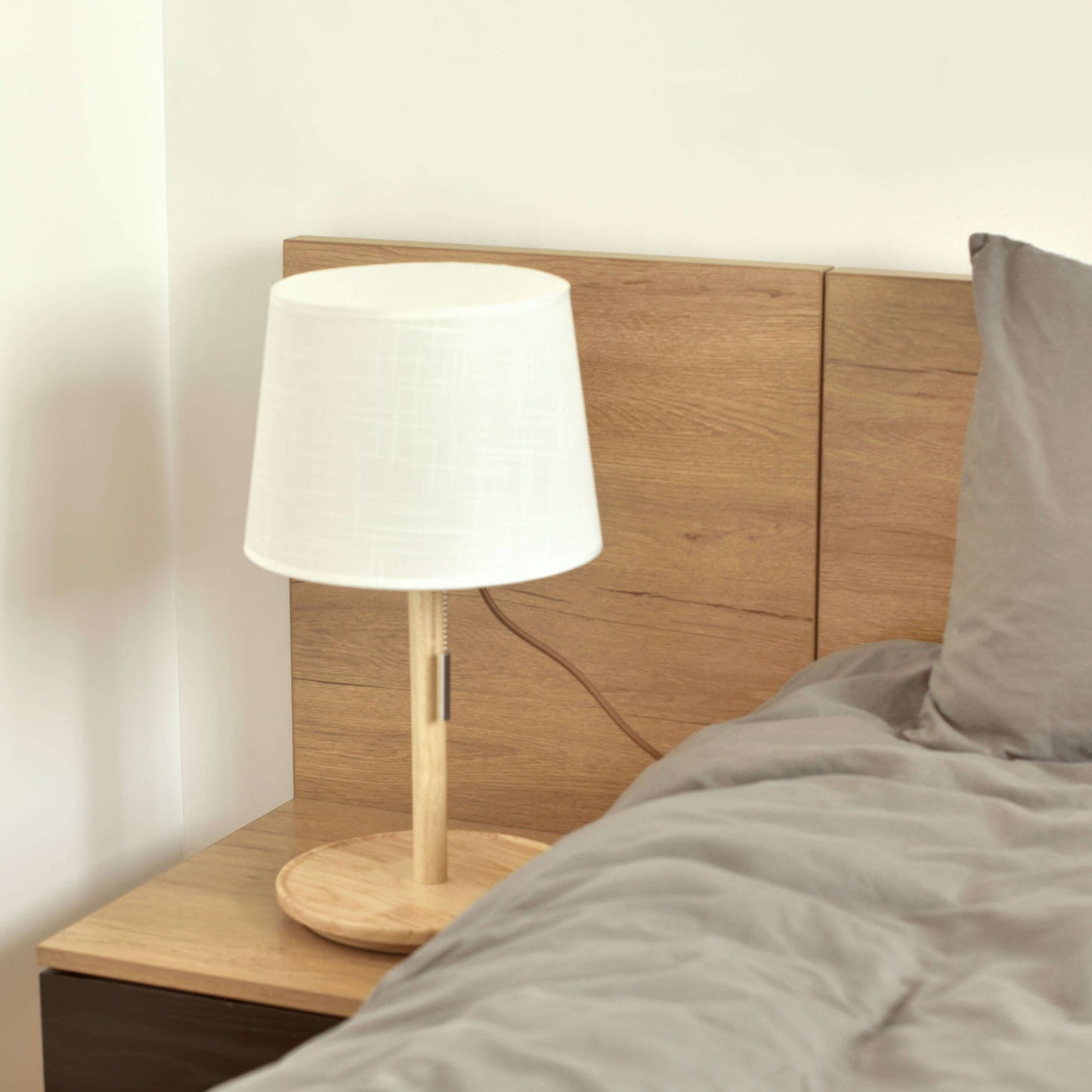 Rustic Brown Wooden Desk Lamp with Linen Shade