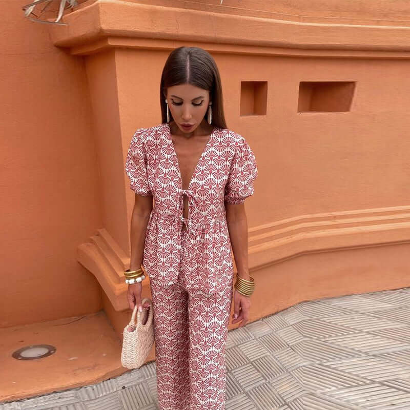 Women's Chic Ruffled Top & Flare Leg Pants