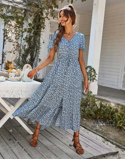 Ladies' Vintage Flower Knee Length Dress