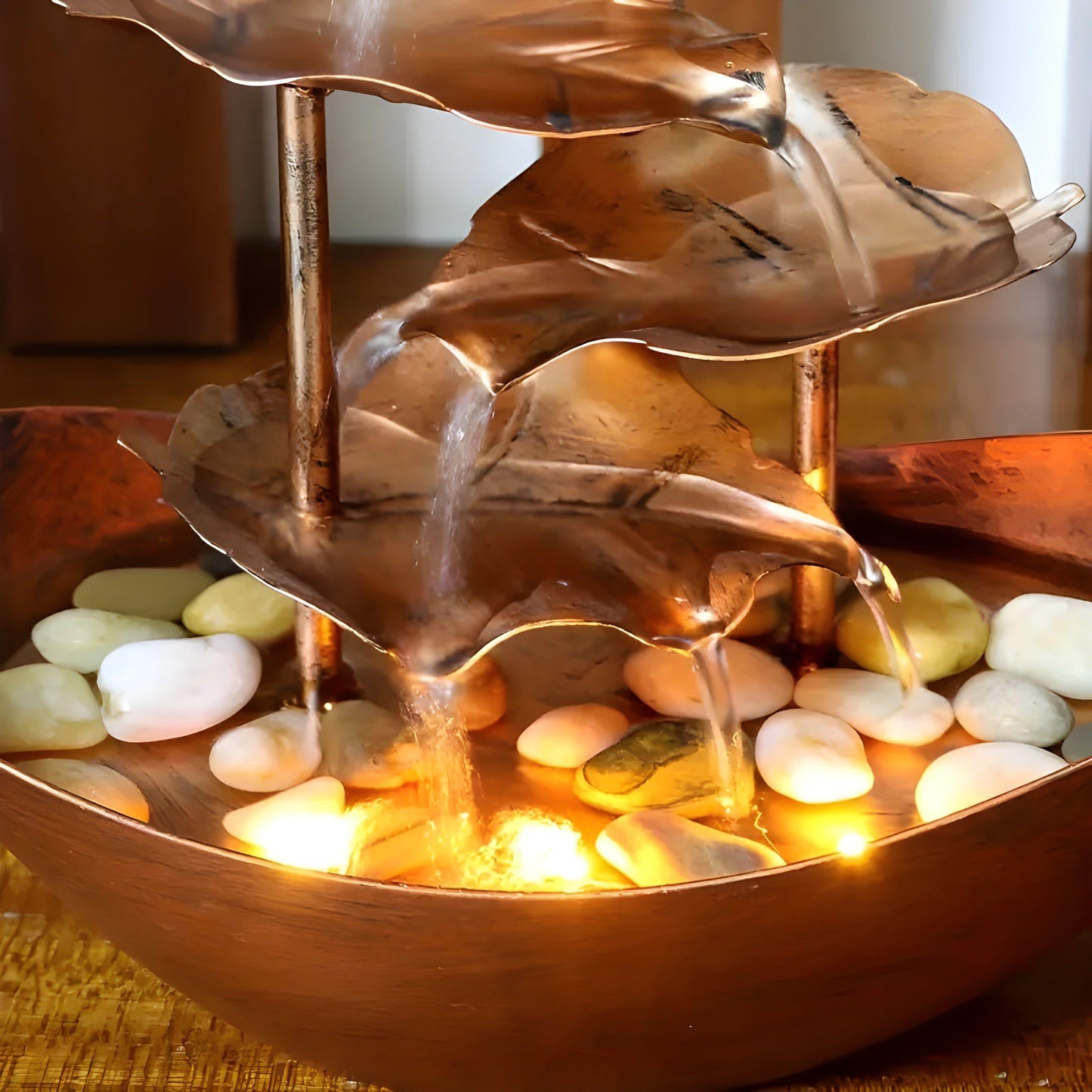 Classic Metal Leaf Table Fountain with LED Light