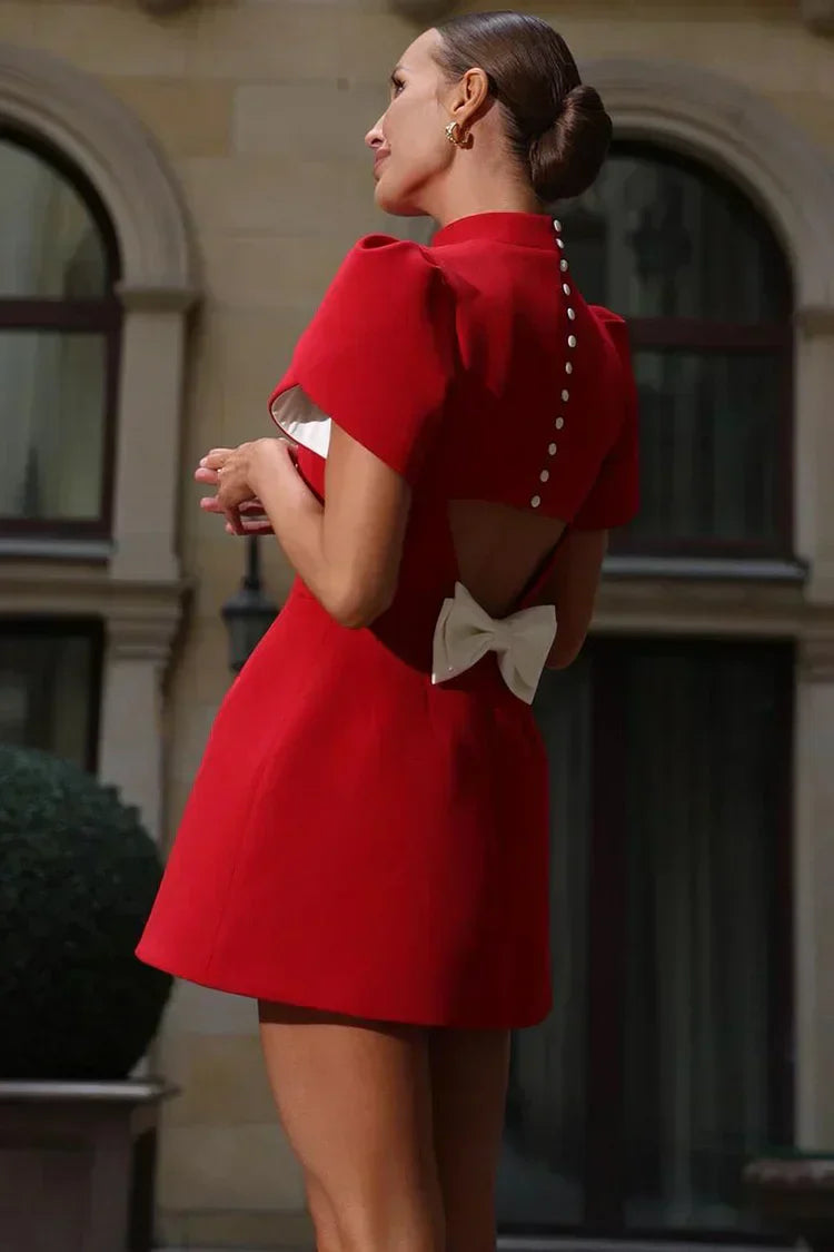 Simple Chic Puff Sleeve Short Dress