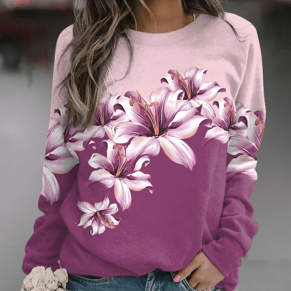 Casual Floral Loose Fit Women's Sweatshirt