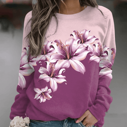 Casual Floral Loose Fit Women's Sweatshirt