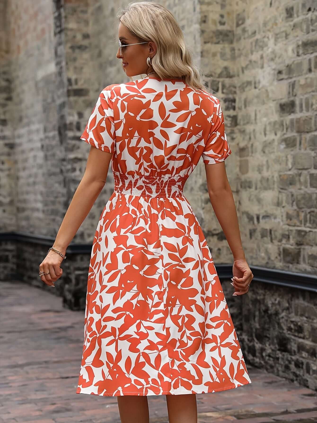 Ladies' Flower Pattern Elastic Waist Dress