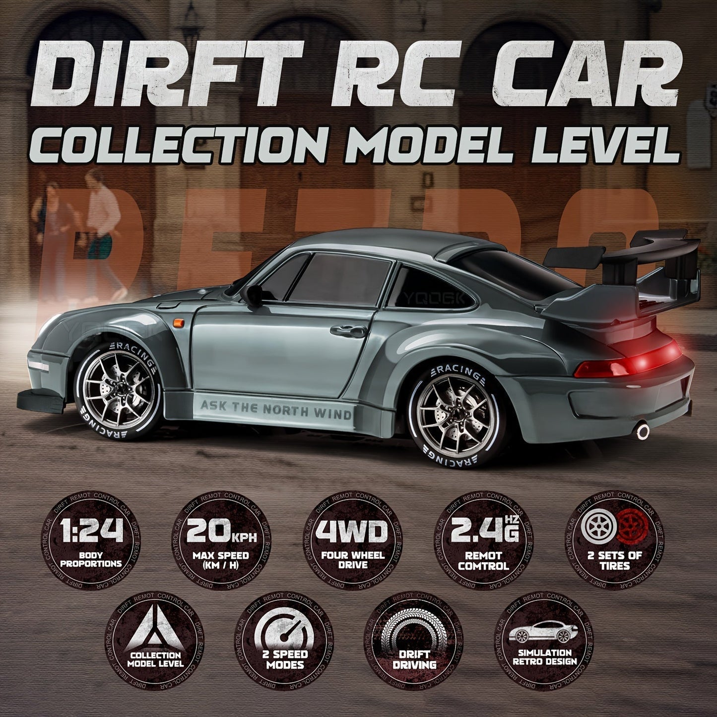 Fast 1:24 Scale RC Drift Car with LED Lights
