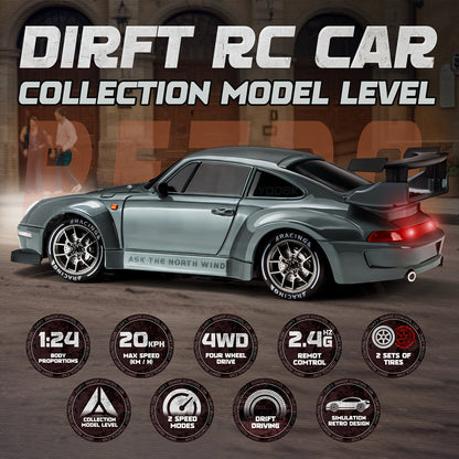 Fast 1:24 Scale RC Drift Car with LED Lights